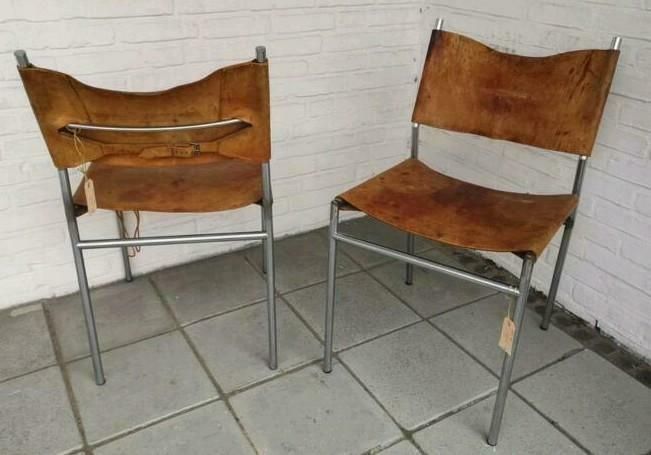 2 stuks vintage Martin Visser stoel tuigleer SE 06 Spectrum