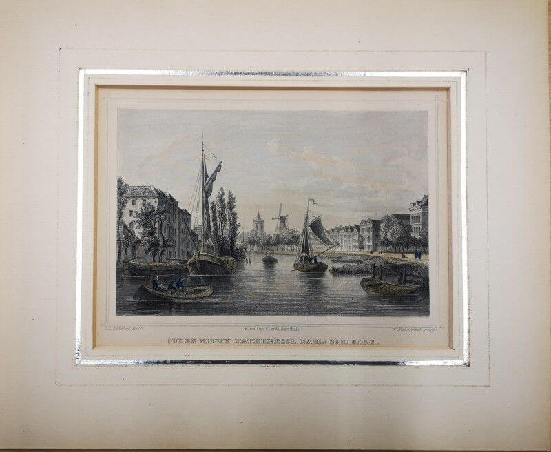 Oud en nieuw Mathenesse, nabij Schiedam Staalgravure 1858 3dehands