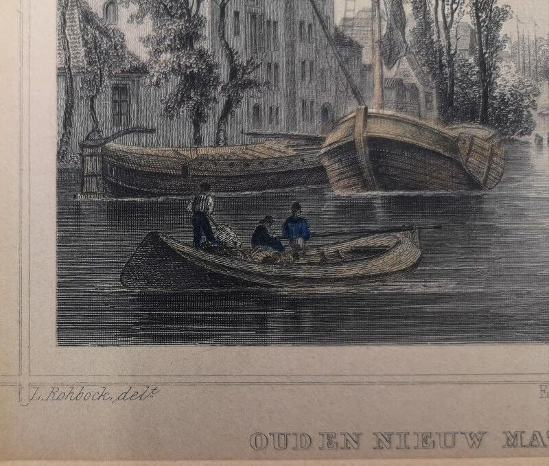 Oud en nieuw Mathenesse, nabij Schiedam Staalgravure 1858 3dehands