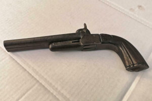 1845 antiek dubbelloop penvuur pistool met verborgen trekker
