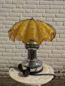 art deco tafellamp chroom met glazen kap