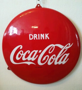Emaille coca cola bord 40 cm rond uit langcat fabriek Bussum